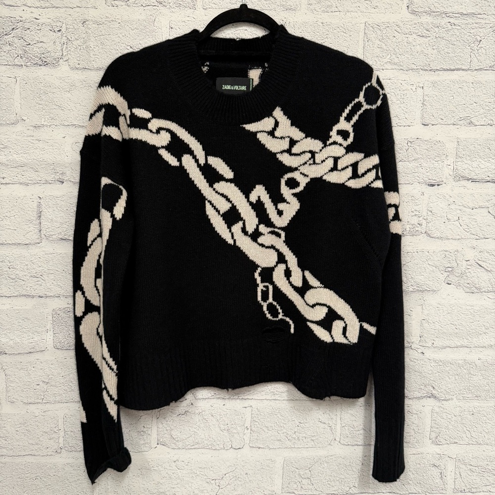 Zadig & Voltaire Crew Neck Sweater with Bold Chain Design Size XS